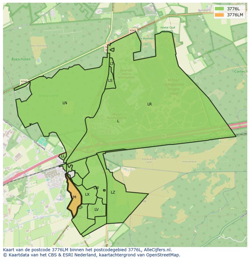 Afbeelding van het postcodegebied 3776 LM op de kaart.