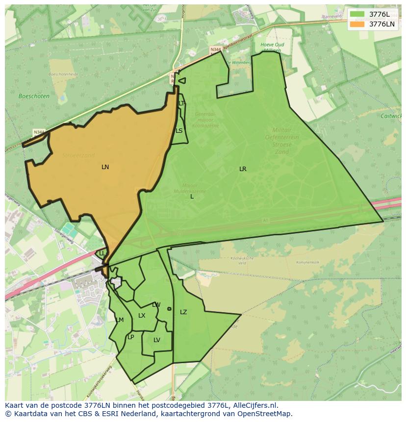 Afbeelding van het postcodegebied 3776 LN op de kaart.