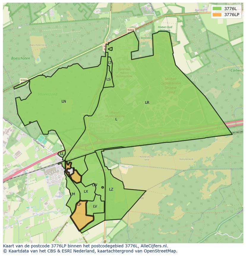 Afbeelding van het postcodegebied 3776 LP op de kaart.