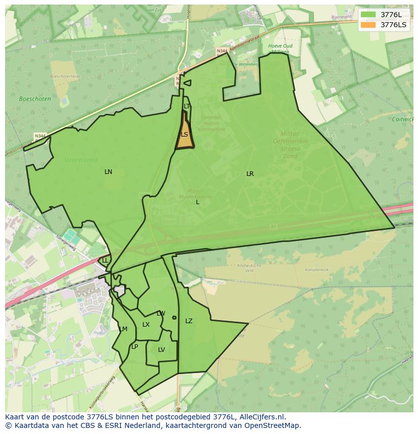 Afbeelding van het postcodegebied 3776 LS op de kaart.