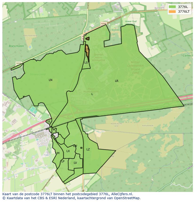 Afbeelding van het postcodegebied 3776 LT op de kaart.