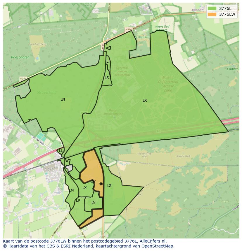 Afbeelding van het postcodegebied 3776 LW op de kaart.