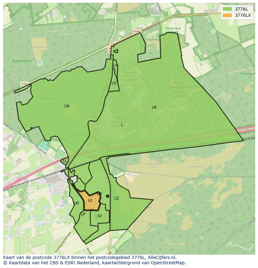 Afbeelding van het postcodegebied 3776 LX op de kaart.