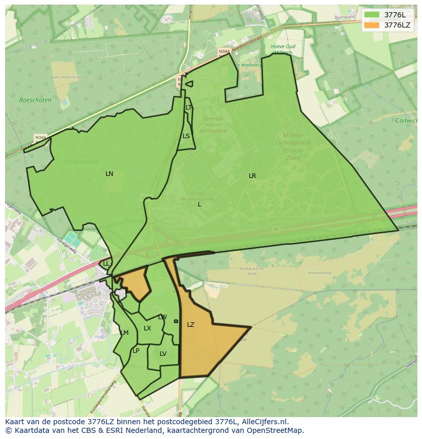 Afbeelding van het postcodegebied 3776 LZ op de kaart.