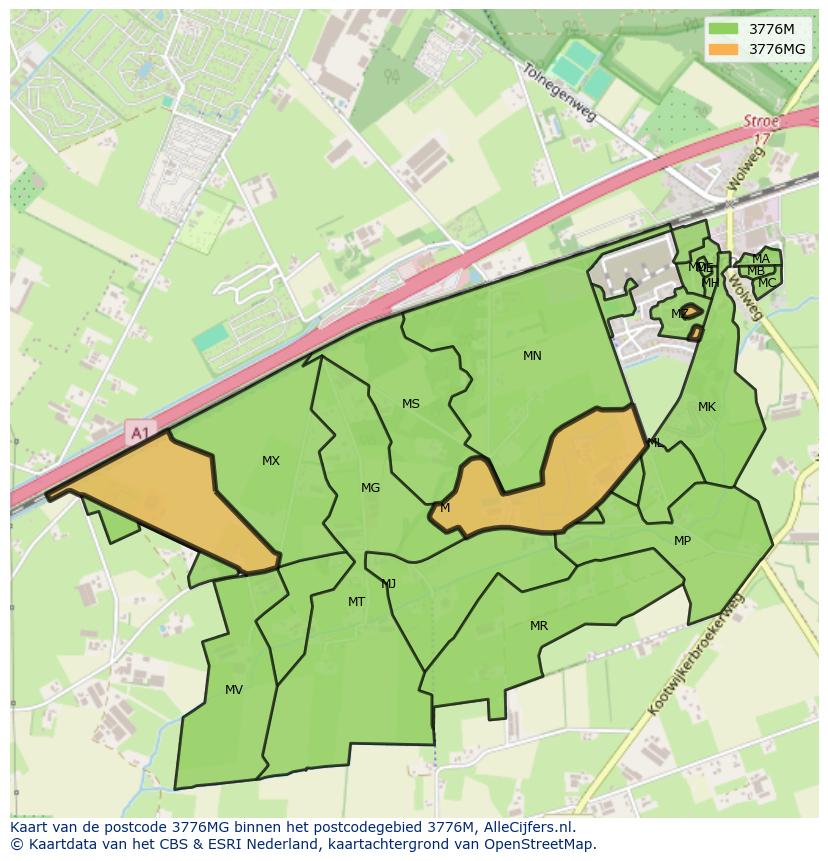 Afbeelding van het postcodegebied 3776 MG op de kaart.