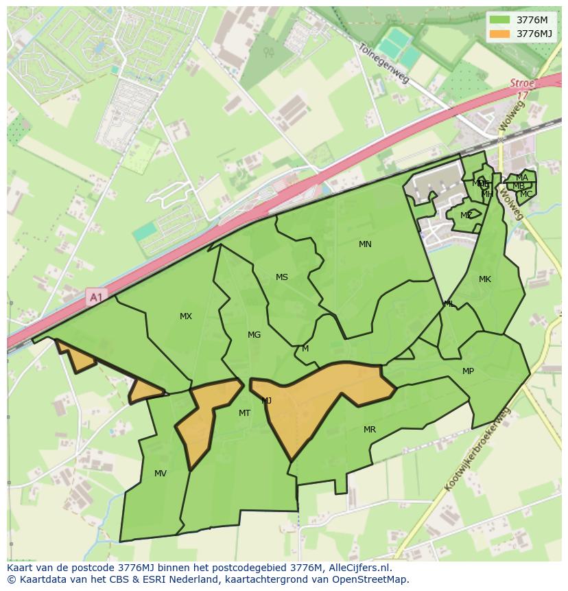 Afbeelding van het postcodegebied 3776 MJ op de kaart.