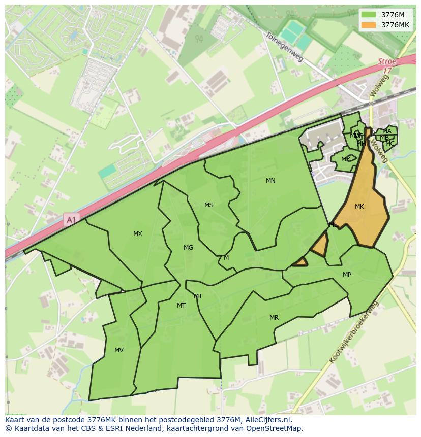 Afbeelding van het postcodegebied 3776 MK op de kaart.
