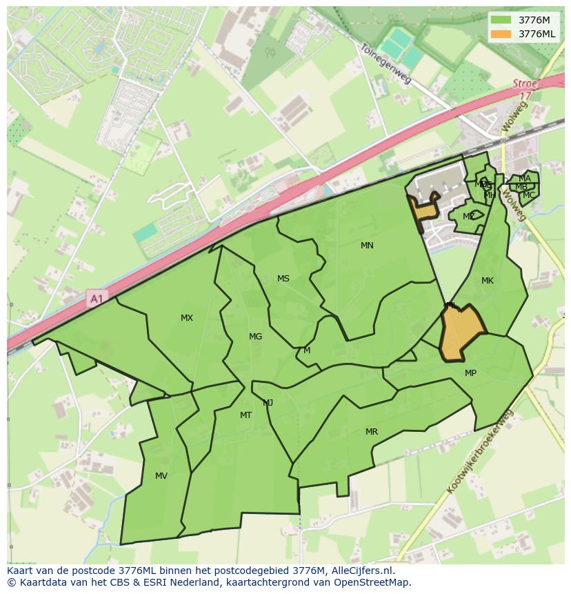 Afbeelding van het postcodegebied 3776 ML op de kaart.