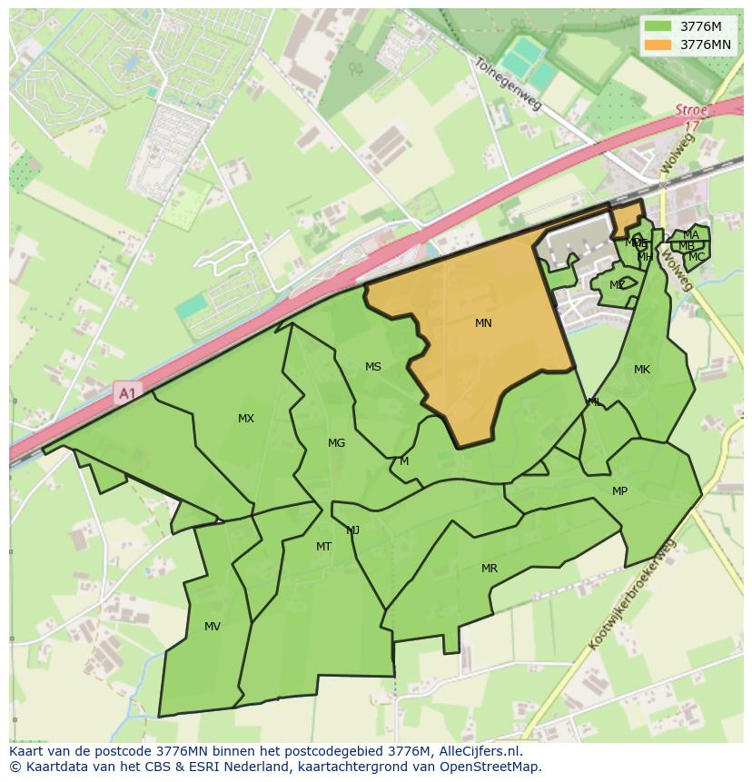 Afbeelding van het postcodegebied 3776 MN op de kaart.