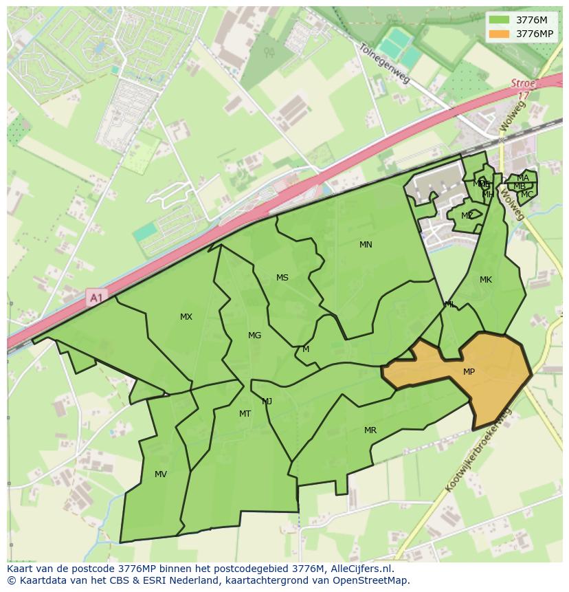 Afbeelding van het postcodegebied 3776 MP op de kaart.