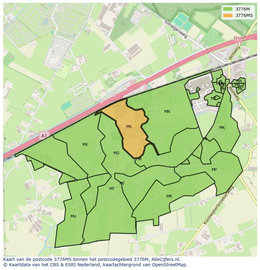 Afbeelding van het postcodegebied 3776 MS op de kaart.