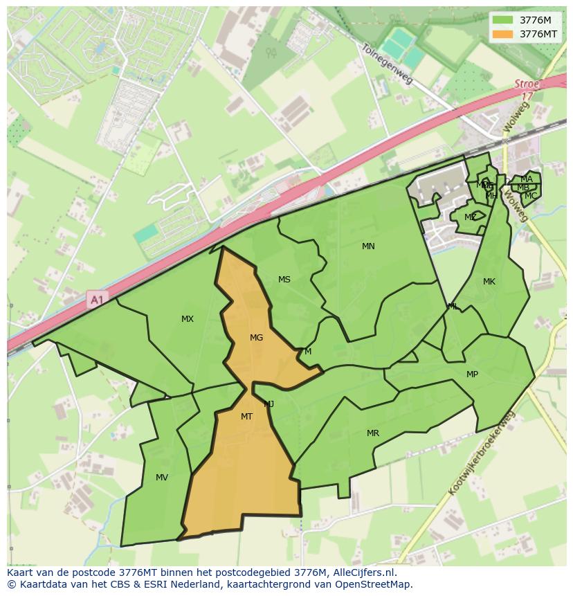 Afbeelding van het postcodegebied 3776 MT op de kaart.
