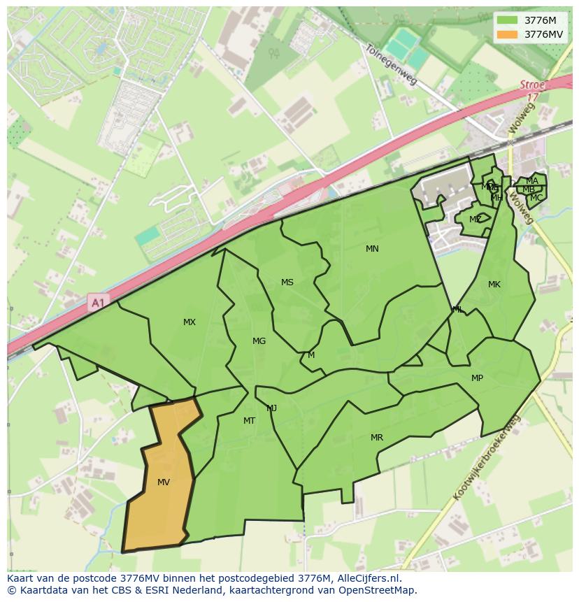 Afbeelding van het postcodegebied 3776 MV op de kaart.
