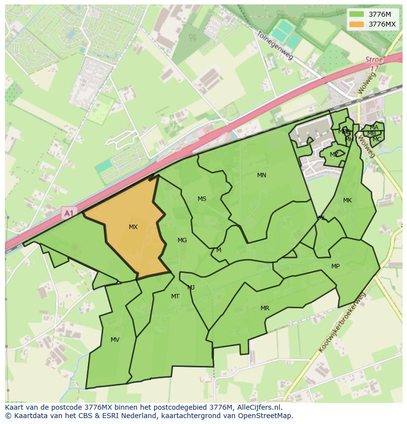 Afbeelding van het postcodegebied 3776 MX op de kaart.