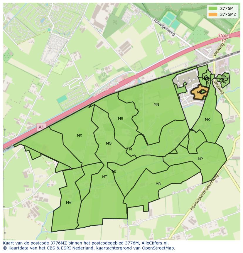 Afbeelding van het postcodegebied 3776 MZ op de kaart.