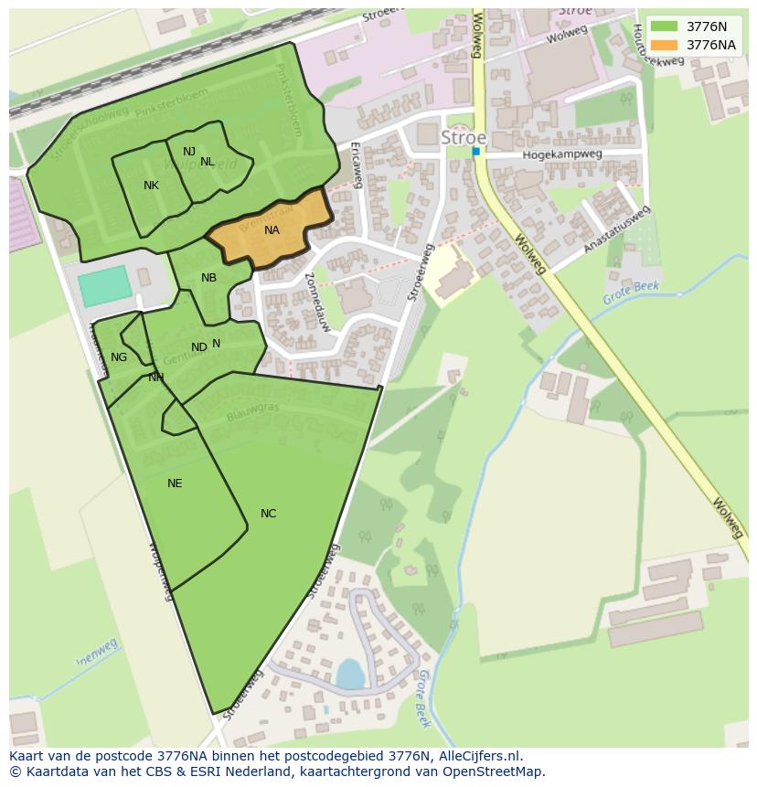 Afbeelding van het postcodegebied 3776 NA op de kaart.