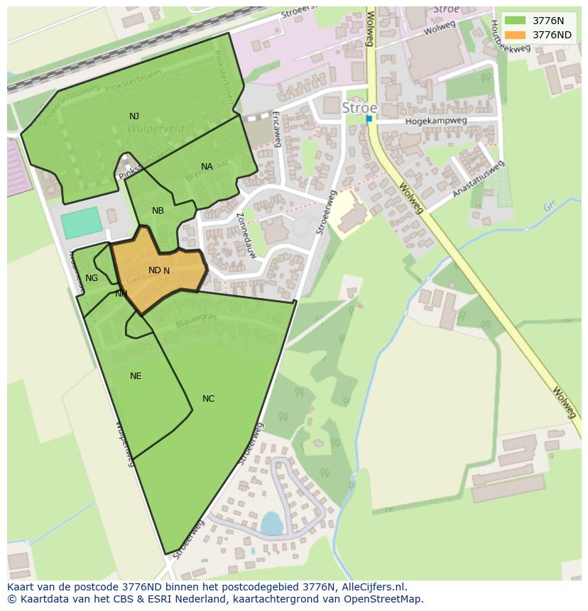Afbeelding van het postcodegebied 3776 ND op de kaart.