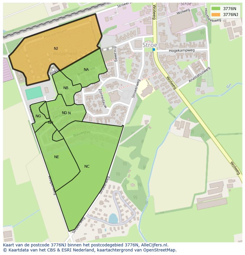 Afbeelding van het postcodegebied 3776 NJ op de kaart.