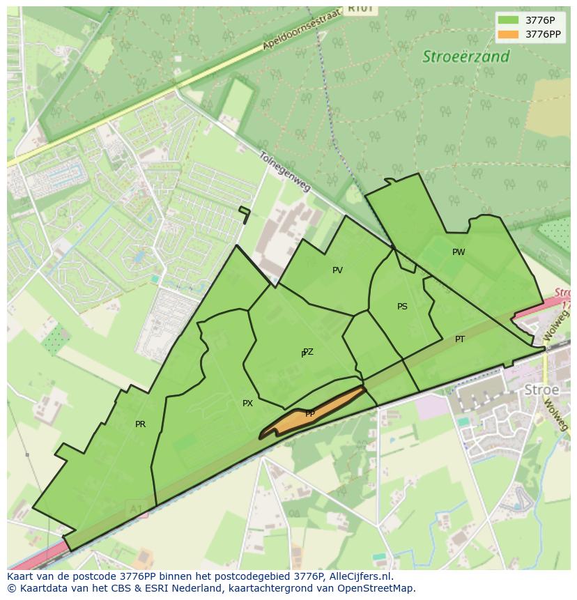 Afbeelding van het postcodegebied 3776 PP op de kaart.