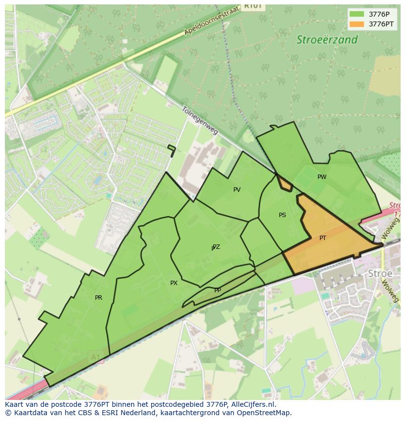 Afbeelding van het postcodegebied 3776 PT op de kaart.