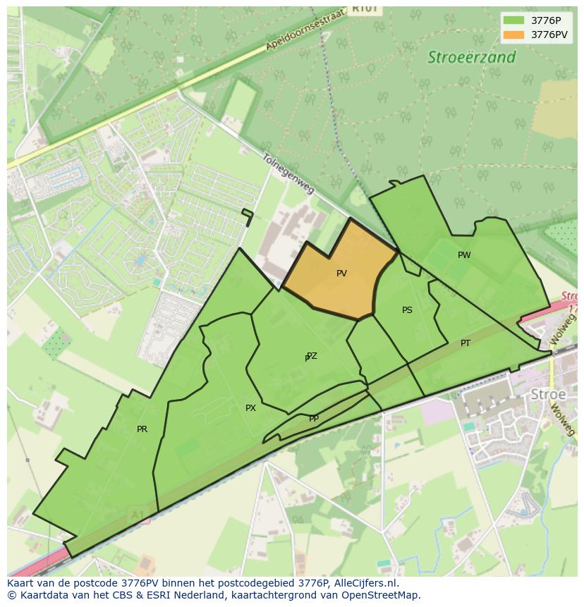 Afbeelding van het postcodegebied 3776 PV op de kaart.