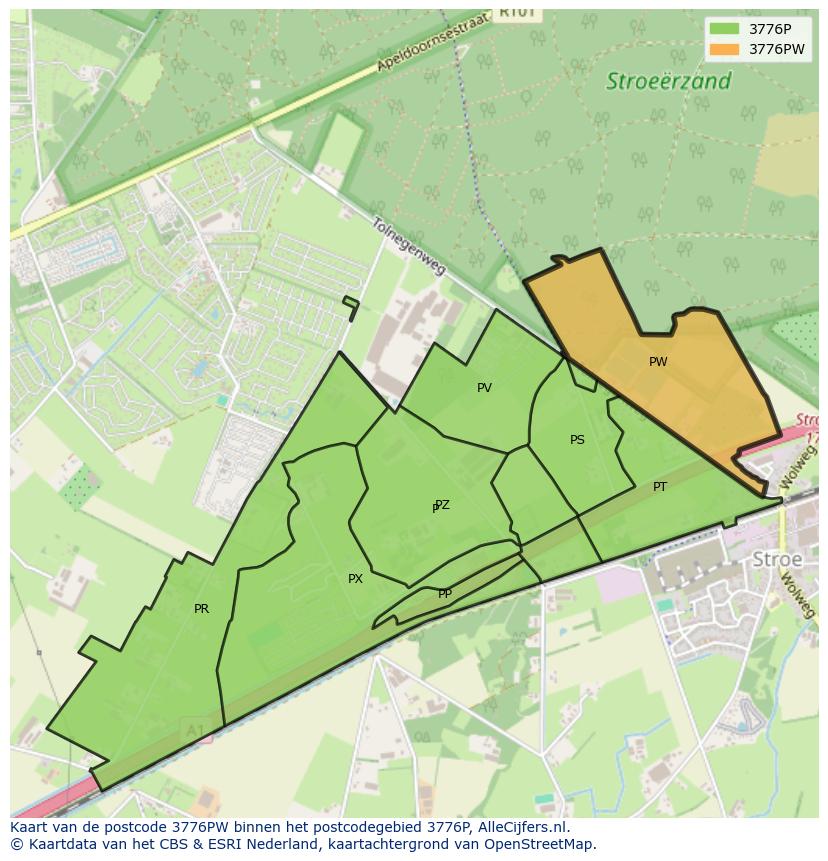 Afbeelding van het postcodegebied 3776 PW op de kaart.