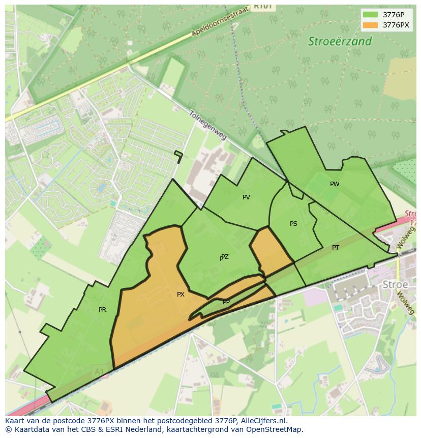 Afbeelding van het postcodegebied 3776 PX op de kaart.