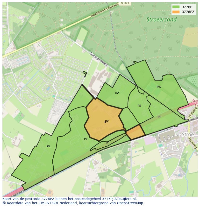 Afbeelding van het postcodegebied 3776 PZ op de kaart.