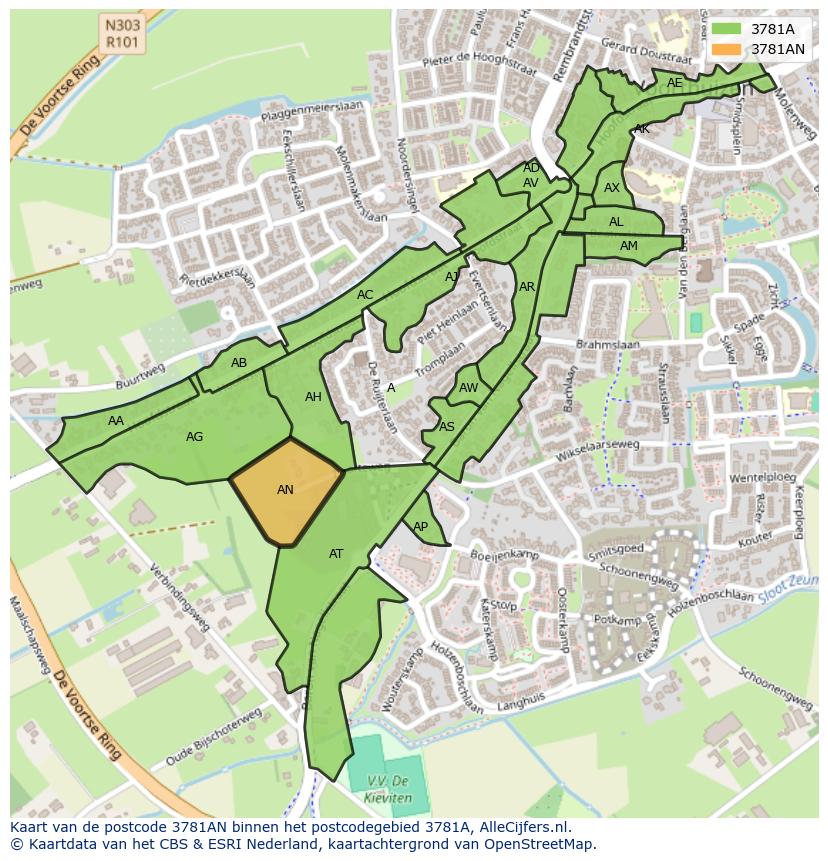 Afbeelding van het postcodegebied 3781 AN op de kaart.