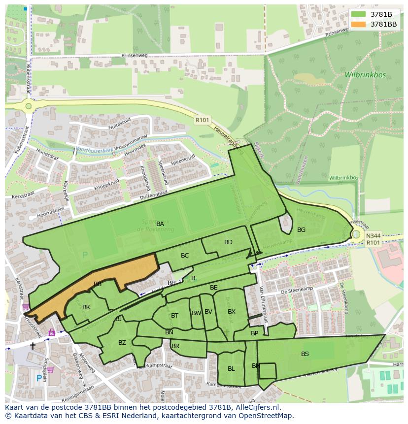 Afbeelding van het postcodegebied 3781 BB op de kaart.