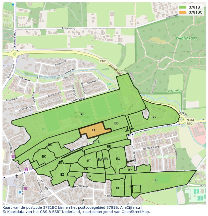 Afbeelding van het postcodegebied 3781 BC op de kaart.