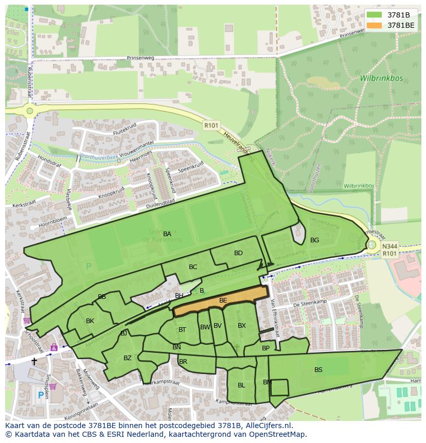 Afbeelding van het postcodegebied 3781 BE op de kaart.