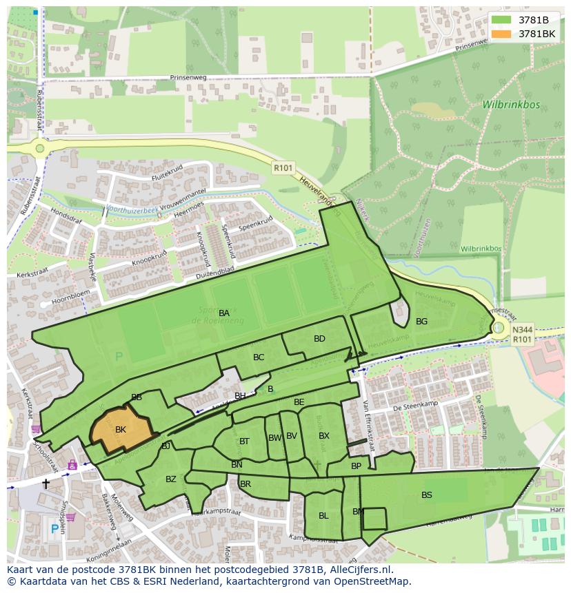 Afbeelding van het postcodegebied 3781 BK op de kaart.
