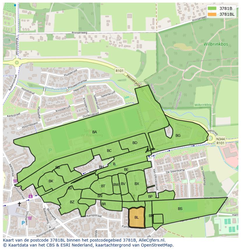 Afbeelding van het postcodegebied 3781 BL op de kaart.