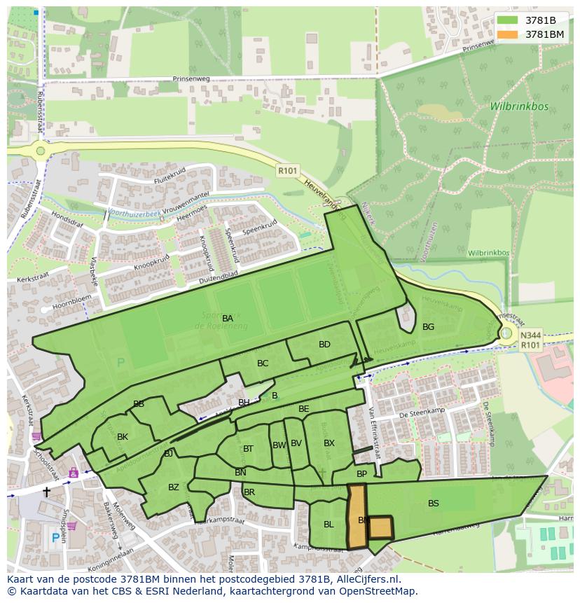 Afbeelding van het postcodegebied 3781 BM op de kaart.