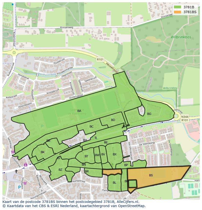 Afbeelding van het postcodegebied 3781 BS op de kaart.