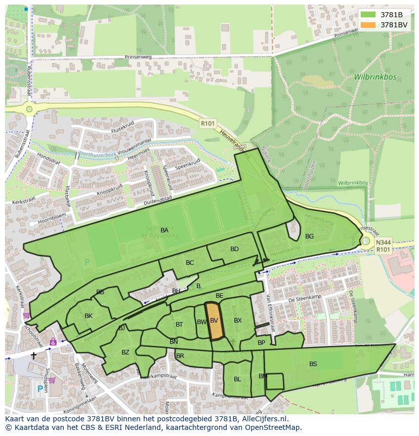 Afbeelding van het postcodegebied 3781 BV op de kaart.