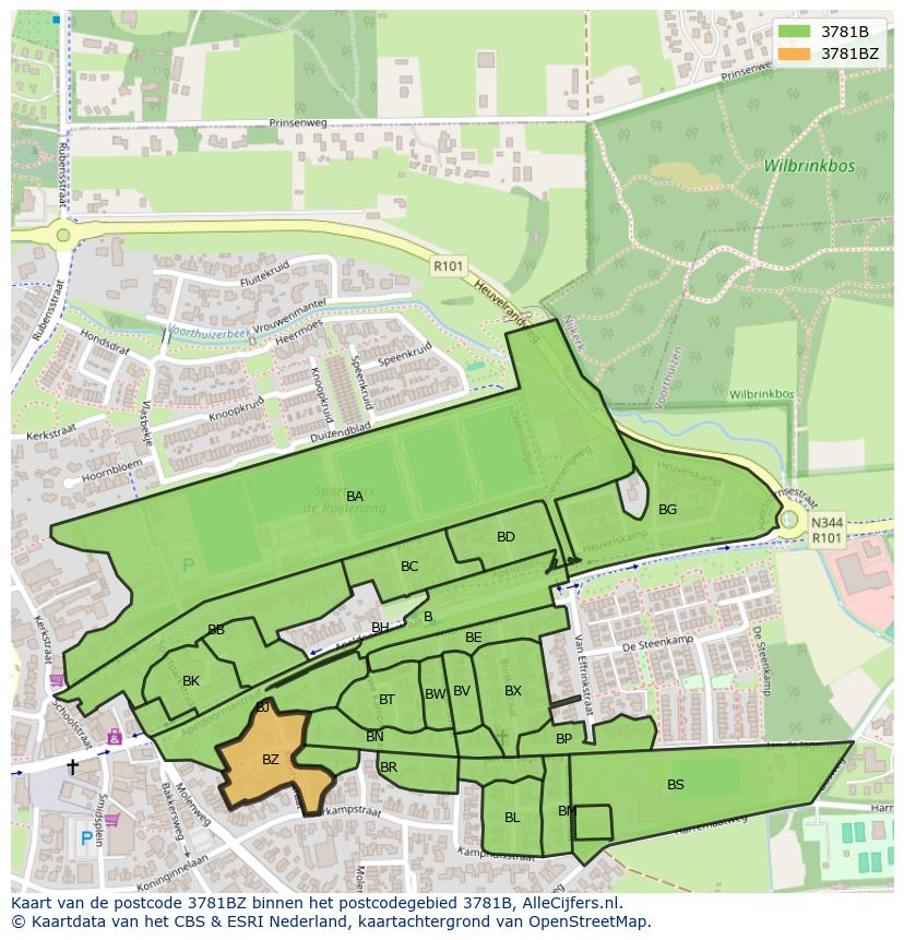 Afbeelding van het postcodegebied 3781 BZ op de kaart.