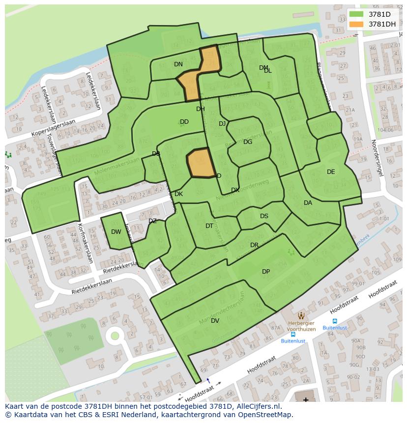 Afbeelding van het postcodegebied 3781 DH op de kaart.