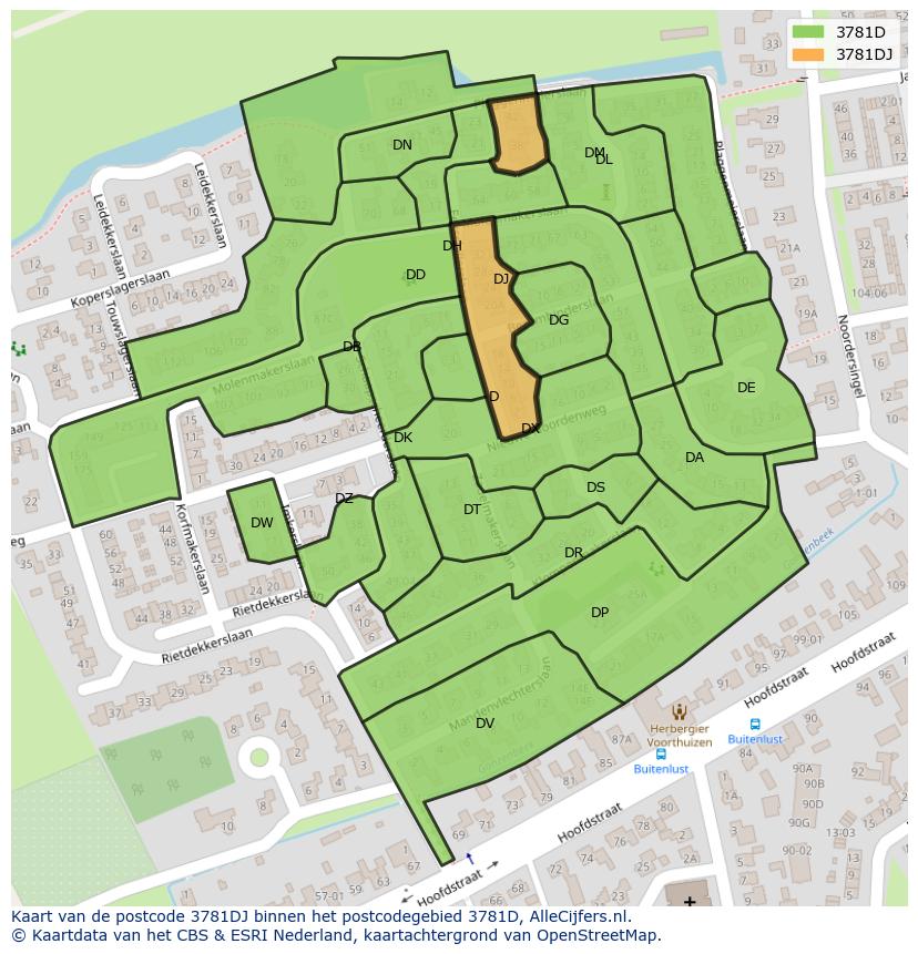 Afbeelding van het postcodegebied 3781 DJ op de kaart.