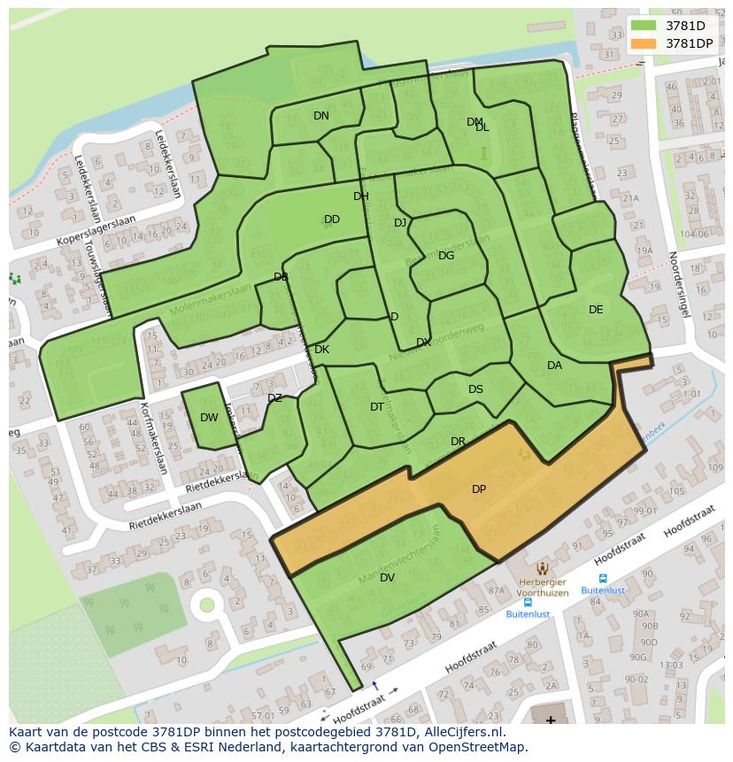 Afbeelding van het postcodegebied 3781 DP op de kaart.