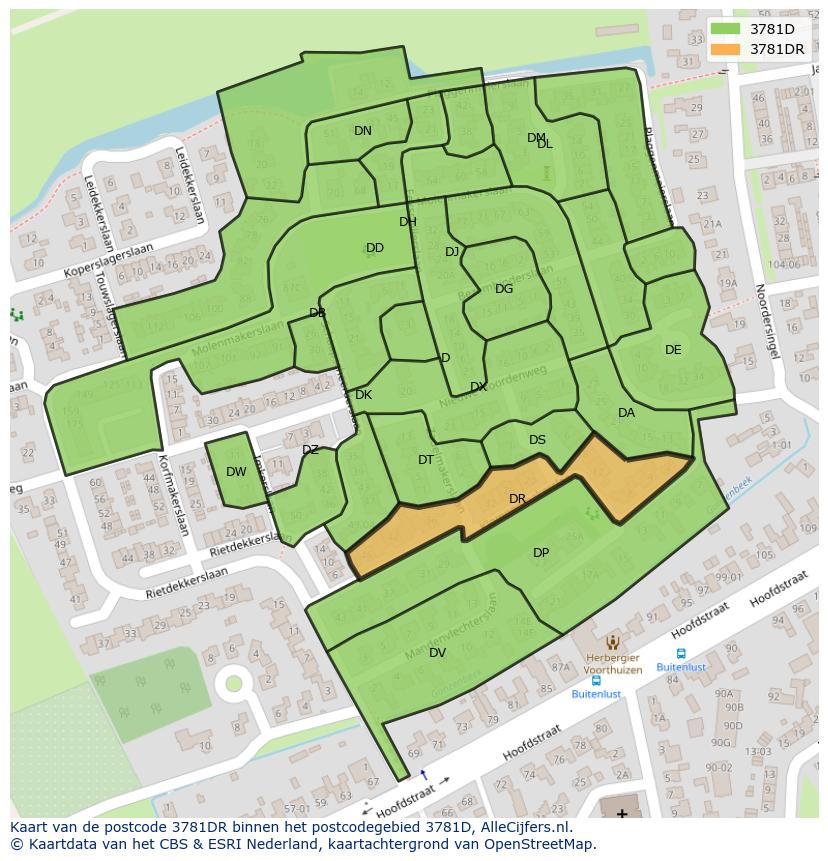 Afbeelding van het postcodegebied 3781 DR op de kaart.