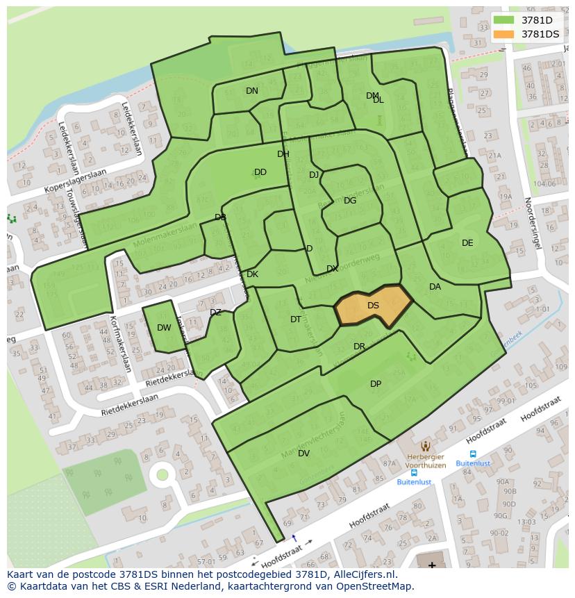 Afbeelding van het postcodegebied 3781 DS op de kaart.