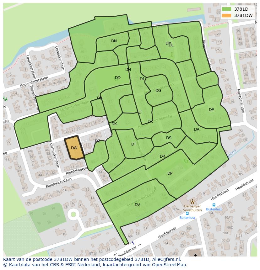 Afbeelding van het postcodegebied 3781 DW op de kaart.