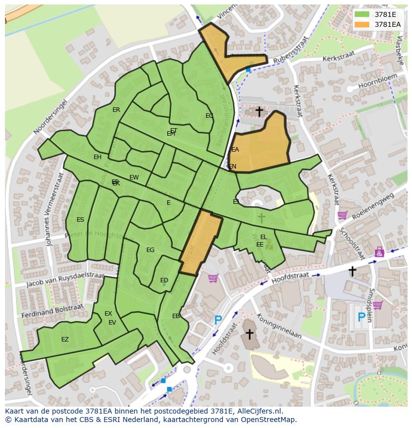 Afbeelding van het postcodegebied 3781 EA op de kaart.