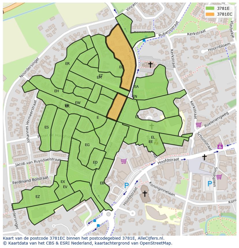 Afbeelding van het postcodegebied 3781 EC op de kaart.