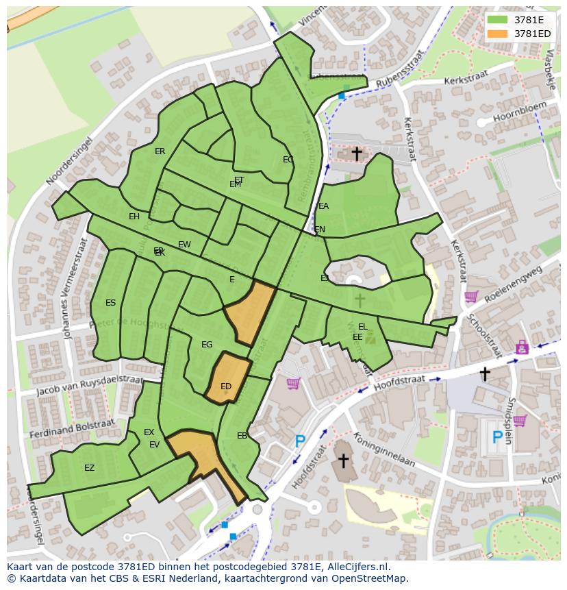 Afbeelding van het postcodegebied 3781 ED op de kaart.