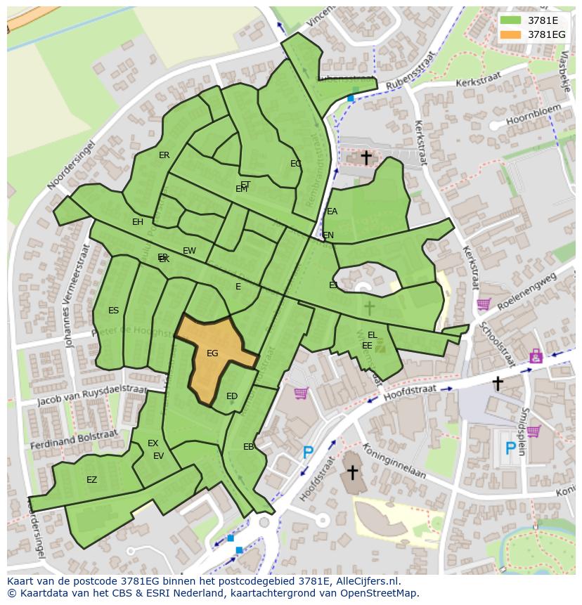 Afbeelding van het postcodegebied 3781 EG op de kaart.