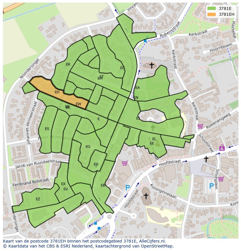 Afbeelding van het postcodegebied 3781 EH op de kaart.