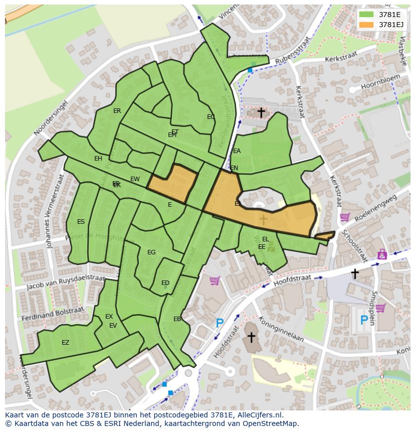 Afbeelding van het postcodegebied 3781 EJ op de kaart.